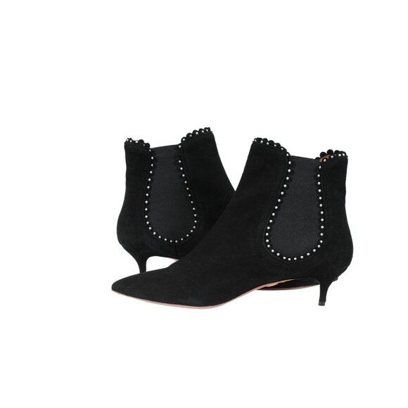 Aquazzura Womens Jicky 45 Black Suede Ankle Booties US 9.5 EU 39.5 Pearl Studded - Picture 9 of 11